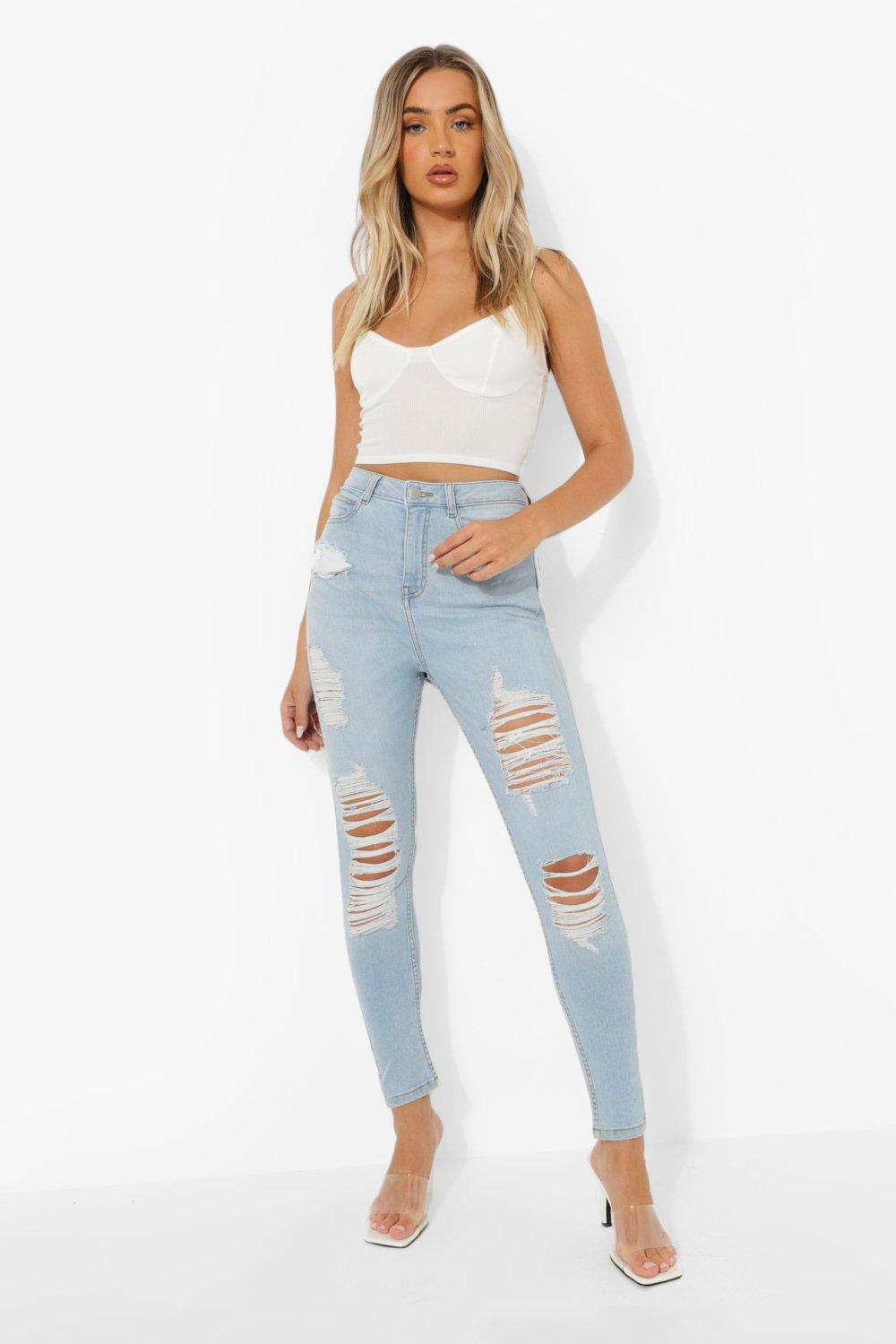 Blue skinny clearance ripped jeans